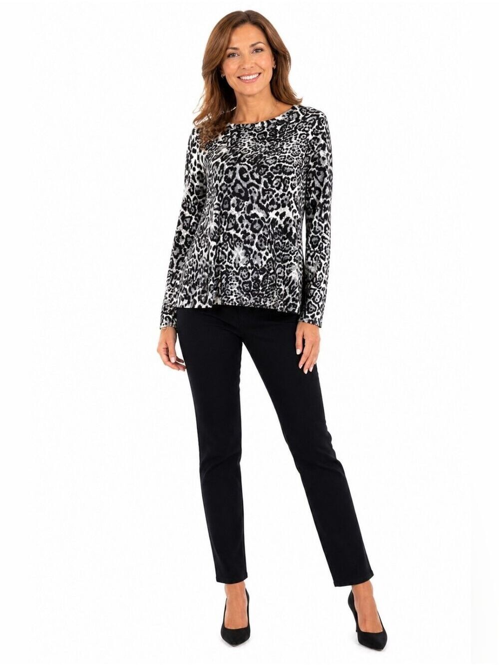 TRÏBE Cotton Blend Black & White Long Sleeve Leopard Print Top Size XL NWT